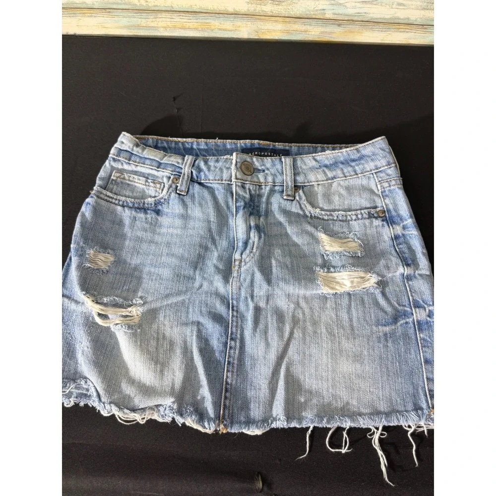 Aeropostale Denim Mini Skirt 2 Light Blue Excellent Distressed Raw Hem Cotton